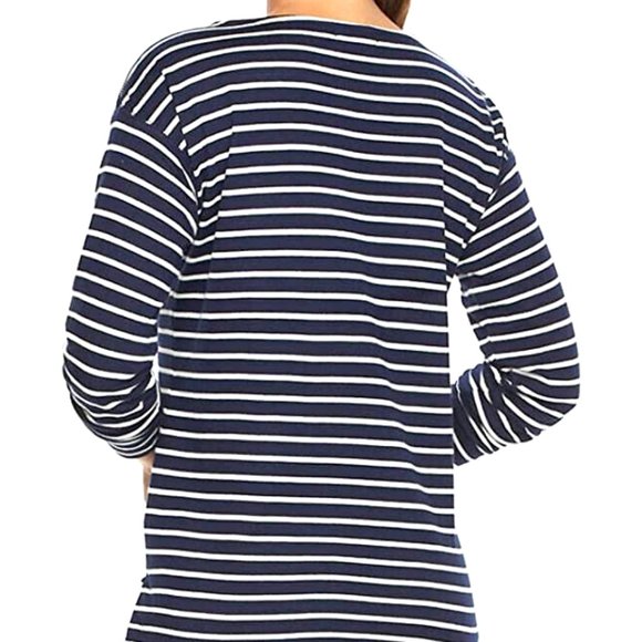 Chaps women's striped Navy and Cream Tee with shoulder zipper     Size M - Picture 3 of 6